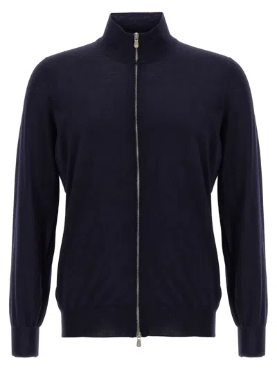 Brunello Cucinelli Silk Cashmere Cardigan Sweaters And Cardigans Blue