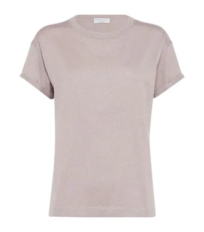 Brunello Cucinelli Silk-cashmere Lamé T-shirt In Pink