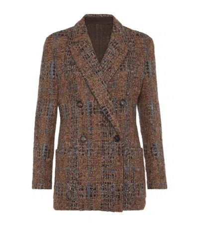 BRUNELLO CUCINELLI SILK CHECK TEXTURED BLAZER