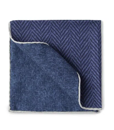 Brunello Cucinelli Silk Chevron Pocket Square In Blue