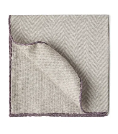 Brunello Cucinelli Silk Chevron Pocket Square In Sand