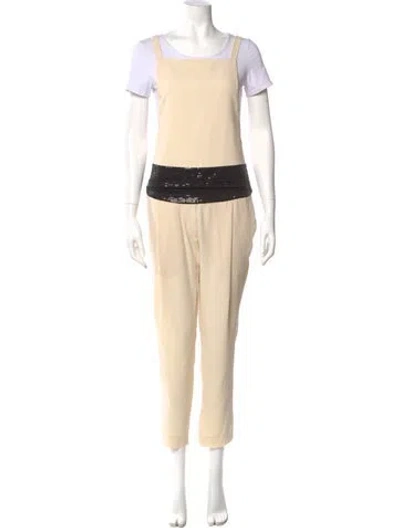 Pre-owned Brunello Cucinelli Silk Colorblock Pattern Jumpsuit In Neutral
