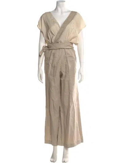 Pre-owned Brunello Cucinelli Silk Colorblock Pattern Jumpsuit In Neutral