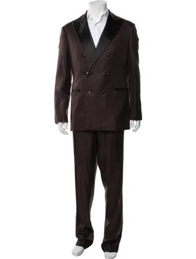 Pre-owned Brunello Cucinelli Silk Colorblock Pattern Two-piece Suit W/ Tags In Brown