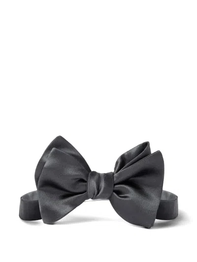 Brunello Cucinelli Silk-cotton Blend Bow Tie In Gray