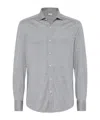 Brunello Cucinelli Stretch-cotton Chevron Slim-fit Shirt In Gray