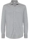 Brunello Cucinelli Stretch-cotton Chevron Slim-fit Shirt In Grey