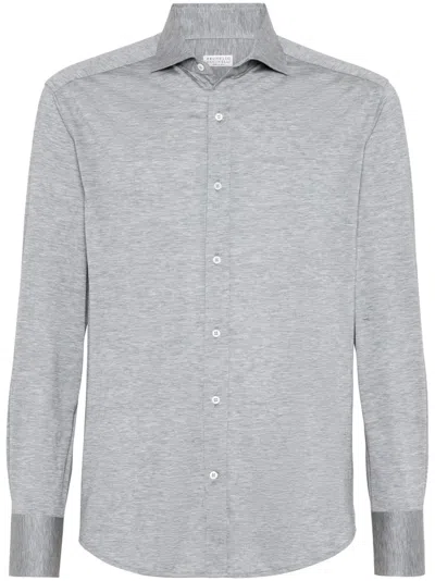 Brunello Cucinelli Silk-cotton Button-up Shirt In Gray