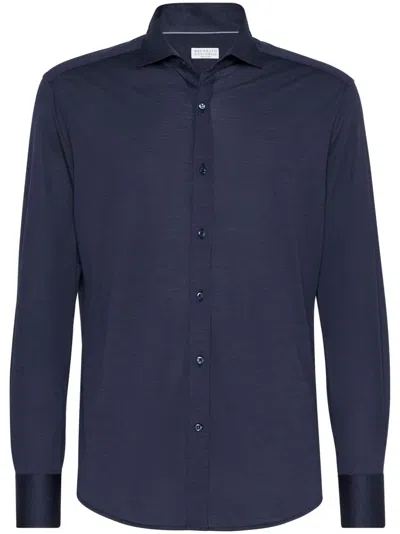 BRUNELLO CUCINELLI SILK-COTTON JERSEY SHIRT