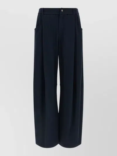 Brunello Cucinelli Silk Cotton Relaxed Trousers Curved Leg In Blue