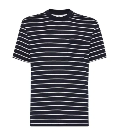 Brunello Cucinelli Silk-cotton Stripe T-shirt In Navy/panama
