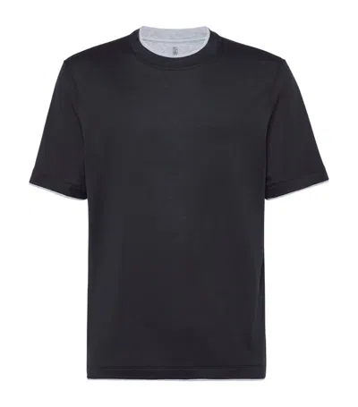 Brunello Cucinelli Silk-cotton T-shirt In Black