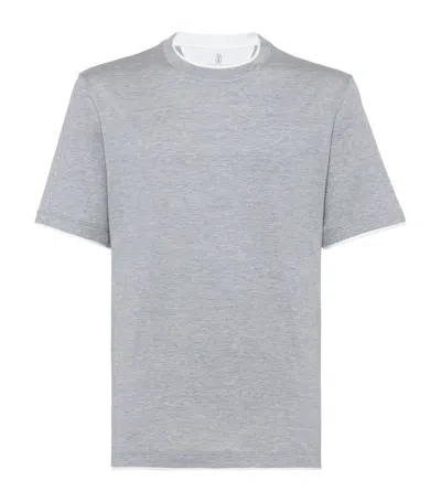 Brunello Cucinelli Silk-cotton T-shirt In Grey