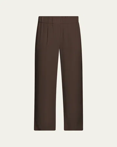 Brunello Cucinelli Silk Crepe Cady Tailored Straight-leg Pull-on Pants In Brown