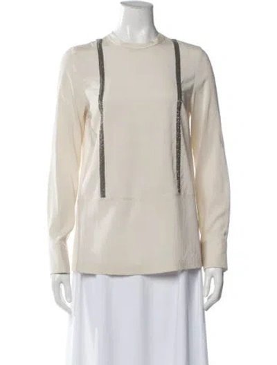 Pre-owned Brunello Cucinelli Silk Crew Neck Blouse In Blue