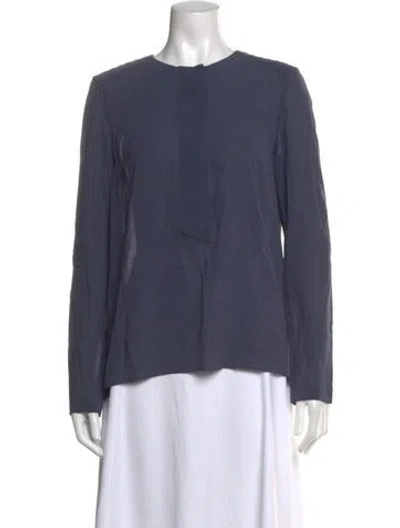 Pre-owned Brunello Cucinelli Silk Crew Neck Blouse In Blue