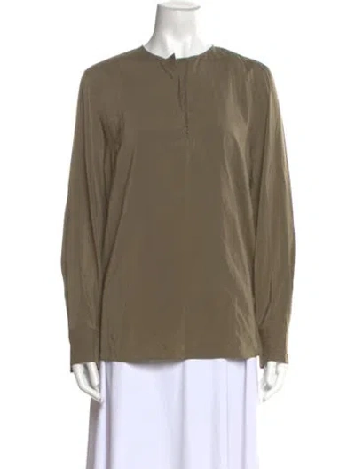 Pre-owned Brunello Cucinelli Silk Crew Neck Blouse In Green