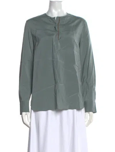 Pre-owned Brunello Cucinelli Silk Crew Neck Blouse In Green