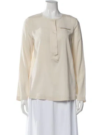 Pre-owned Brunello Cucinelli Silk Crew Neck Blouse In Neutral