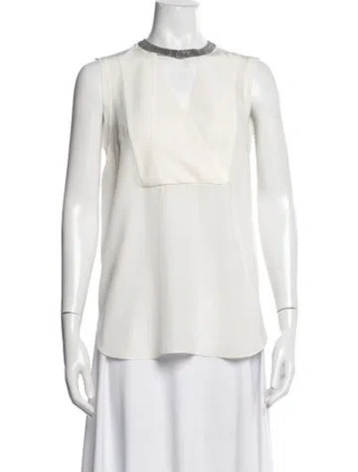Pre-owned Brunello Cucinelli Silk Crew Neck Blouse In Neutral