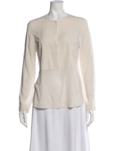 Pre-owned Brunello Cucinelli Silk Crew Neck Blouse In White
