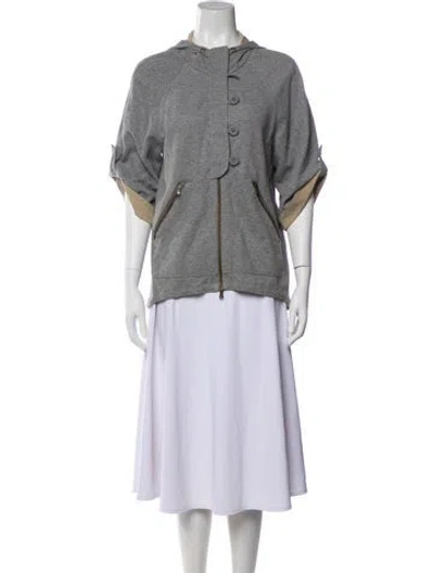 Pre-owned Brunello Cucinelli Silk Crew Neck Hoodie In Gray