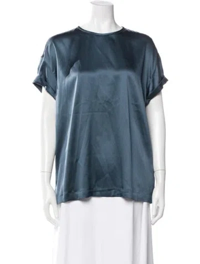 Pre-owned Brunello Cucinelli Silk Crew Neck Top In Blue