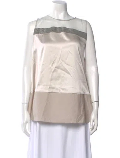 Pre-owned Brunello Cucinelli Silk Crew Neck Top In Neutral