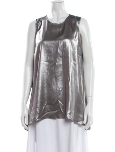Pre-owned Brunello Cucinelli Silk Crew Neck Top In Silver
