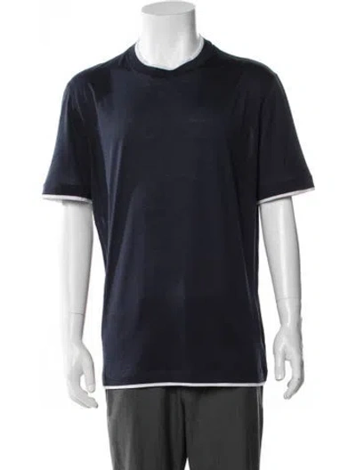 Pre-owned Brunello Cucinelli Silk Crew Neck T-shirt In Blue