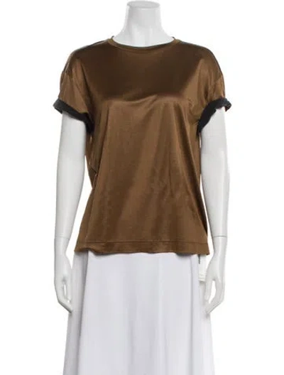 Pre-owned Brunello Cucinelli Silk Crew Neck T-shirt In Brown