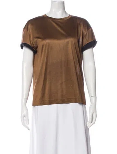 Pre-owned Brunello Cucinelli Silk Crew Neck T-shirt In Brown