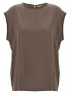 Brunello Cucinelli Silk Crewneck Blouse With Back Button Closure