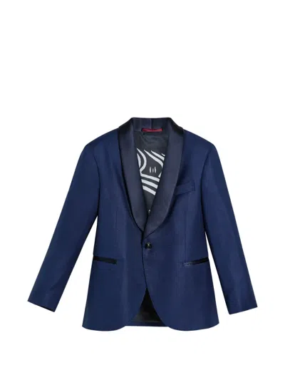 Brunello Cucinelli Kids' Silk Diagonal Tuxedo Jacket In Blue