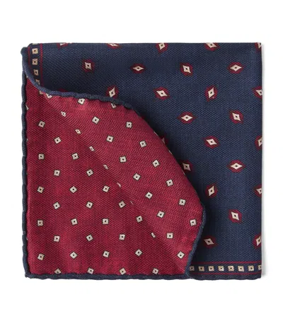 Brunello Cucinelli Silk Diamond Pocket Square In Blue