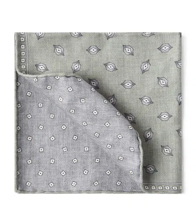 Brunello Cucinelli Silk Diamond Pocket Square In Gray