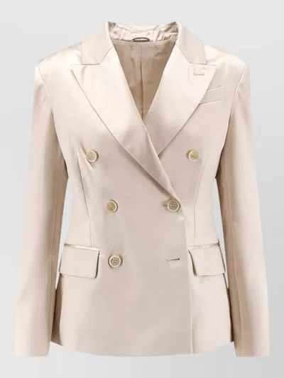 Brunello Cucinelli Silk Double Breasted Tailored Blazer Jacket In Neutral