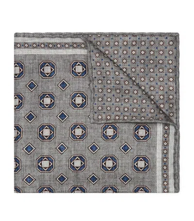 Brunello Cucinelli Geometric-pattern Silk Pocket Scarf In Grey