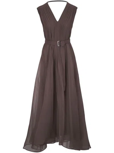 Brunello Cucinelli Silk Dress In Brown