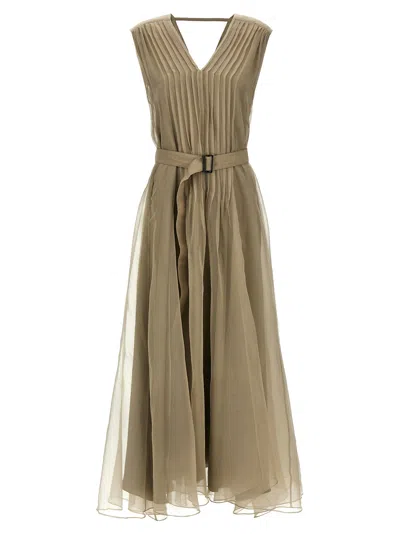Brunello Cucinelli Silk Dress Dresses In Beige