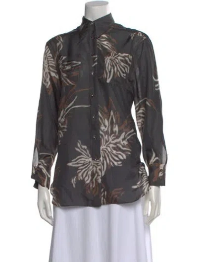 Pre-owned Brunello Cucinelli Silk Floral Print Blouse In Black