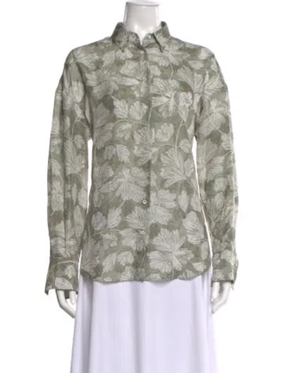 Pre-owned Brunello Cucinelli Silk Floral Print Blouse In Green