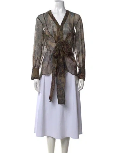 Pre-owned Brunello Cucinelli Silk Floral Print Blouse In Green
