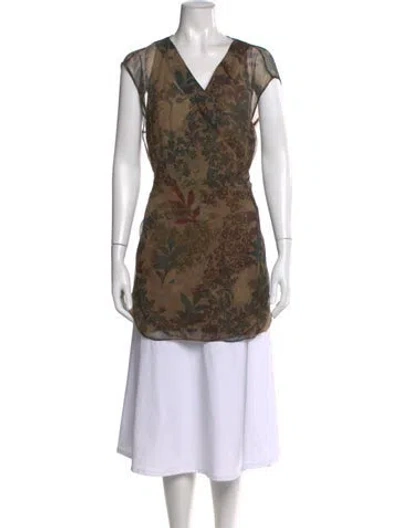 Pre-owned Brunello Cucinelli Silk Floral Print Blouse In Neutral