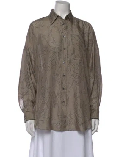 Pre-owned Brunello Cucinelli Silk Floral Print Blouse In Neutral