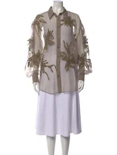 Pre-owned Brunello Cucinelli Silk Floral Print Blouse In Neutrals