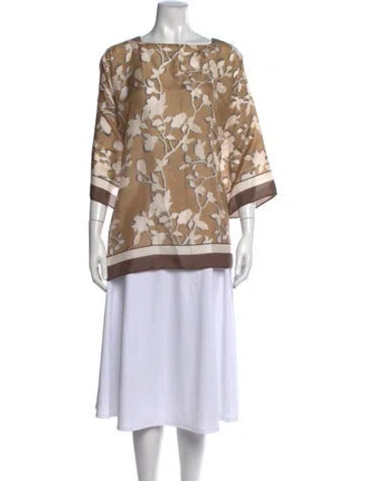 Pre-owned Brunello Cucinelli Silk Floral Print Blouse In Neutrals/white
