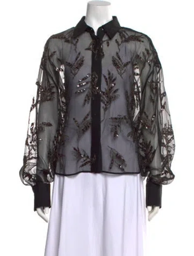 Pre-owned Brunello Cucinelli Silk Floral Print Blouse W/ Tags In Black
