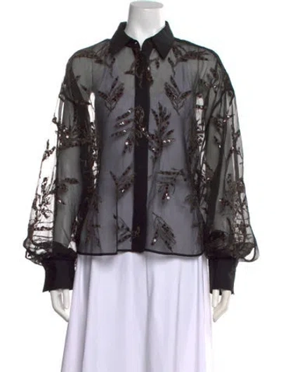 Pre-owned Brunello Cucinelli Silk Floral Print Blouse W/ Tags In Black