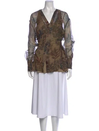 Pre-owned Brunello Cucinelli Silk Floral Print Blouse W/ Tags In Brown